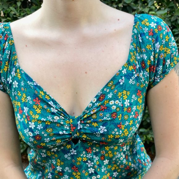 SOLD Green Floral Babydoll Dress Size M - Picture 3 of 5